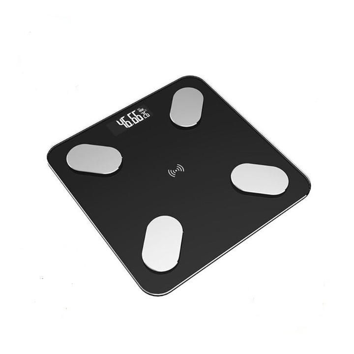 Кантар Smart Body Scale, Bluetooth, от устойчиво стъкло, черен, 180 кг