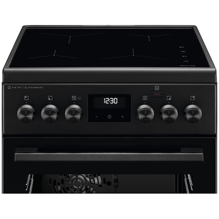Aragaz Electrolux LKI564201K, Electric, Inductie, 4 zone de gatit, Cuptor electric multifunctional, Booster, SteamBake, AirFry, Autocuratare catalitica, Grill electric, Clasa A, 50 cm, Negru