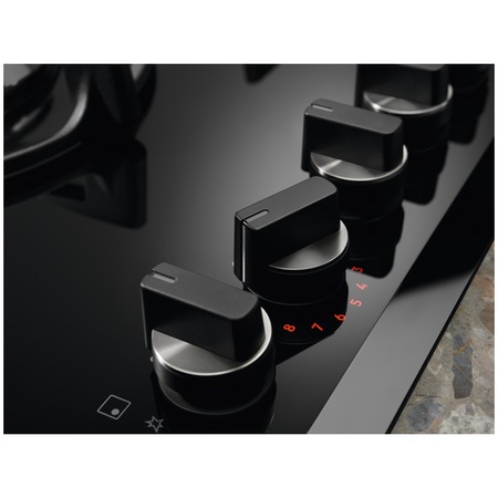 Plita incorporabila Electrolux KGG953753K, Gaz, 5 arzatoare, Aprindere electrica, Gratare fonta, Timer electronic, Conectivitate hota, 90 cm, Negru