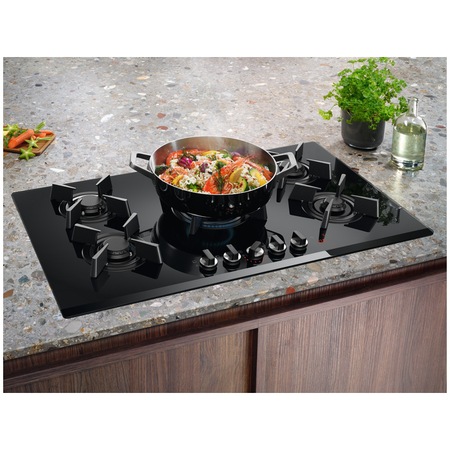 Plita incorporabila Electrolux KGG953753K, Gaz, 5 arzatoare, Aprindere electrica, Gratare fonta, Timer electronic, Conectivitate hota, 90 cm, Negru