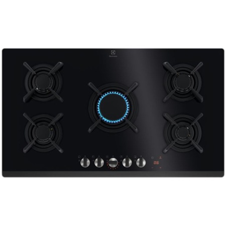 Plita incorporabila Electrolux KGG953753K, Gaz, 5 arzatoare, Aprindere electrica, Gratare fonta, Timer electronic, Conectivitate hota, 90 cm, Negru