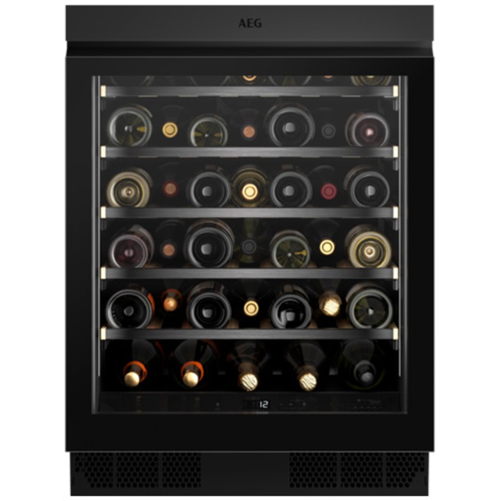 Racitor de vinuri incorporabil AEG AWUS040B8B, 40 sticle, 134 l, Control electronic, Motor Inverter, Indicator temperatura, Usa reversibila, Clasa F, H 82 cm, Negru