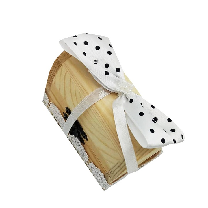 Cutiuta cufar pentru prima suvita, MCF, handmade, alb cu buline, 10x5x5 cm