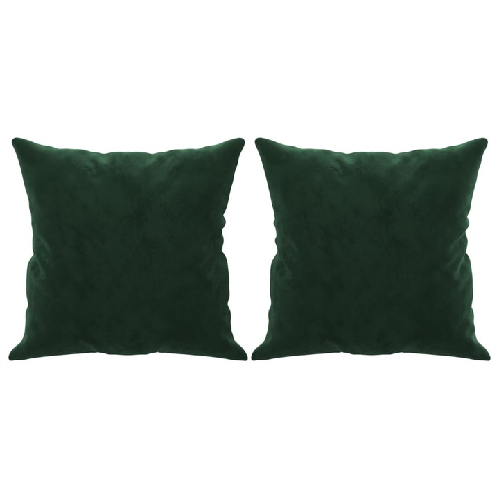 Set perne decorative vidaXL, 2 piese, verde inchis, 40x40 cm, catifea, 0.6 kg