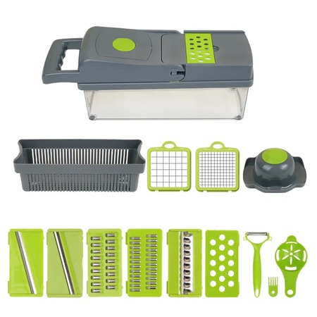 Razatoare Multifunctionala 14 Accesorii, Calitate Premium, Model 2023, Tocator Legume si Fructe, Lame Inox si Maner Protectie, Ideal pentru Bucatarie, Verde