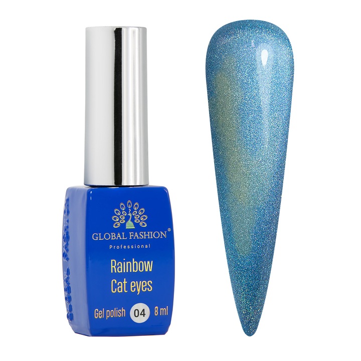 Oja semipermanenta, Global Fashion, Rainbow Laser Cat Eyes, 8ml, Albastru 04