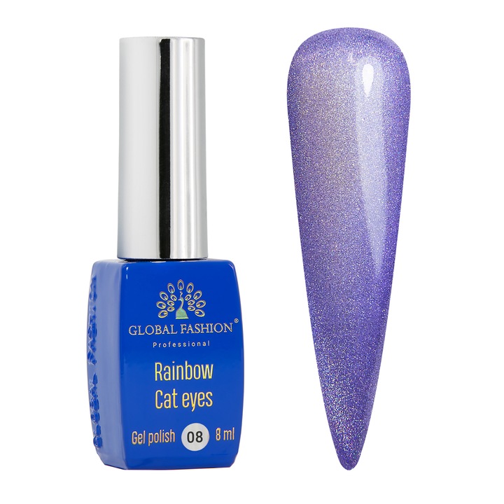 Oja semipermanenta, Global Fashion, Rainbow Laser Cat Eyes, 8ml, Violet 08