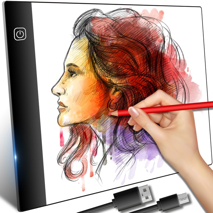 Tableta Grafica LED A4 Retoo DailyPro, Led, Format A4, Pentru Schite Si Desene Pe Folie De Trasare, Protectie Ochi, Functie Anti-incalzire, Din Acril De Calitate Superioara, Alimentare Micro Usb (Cablul De 1,5m Inclus), 1.8w, 300-350 Lm