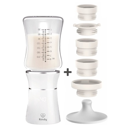Incalzitor biberon portabil Kindy, fara fir, electric, 5 adaptoare pentru biberoane, USB, Alb
