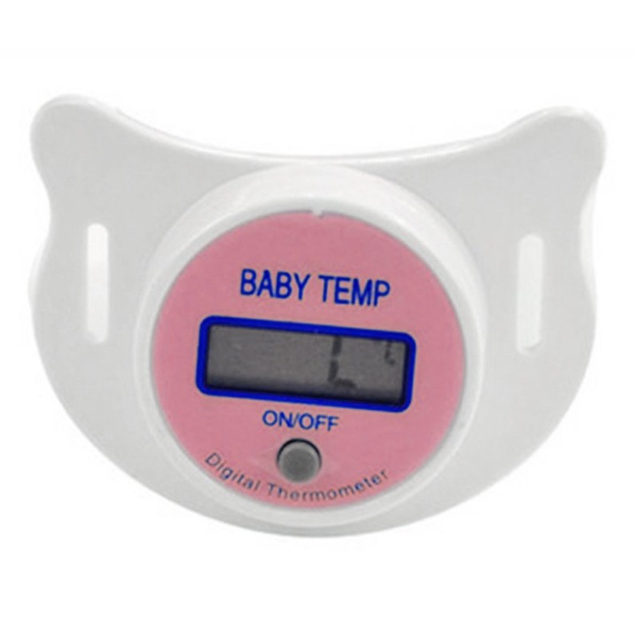 Elektronikus hőmérő babáknak, cumi 2 az 1-ben LCD képernyővel, rózsaszín