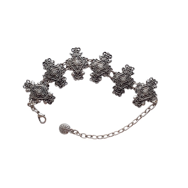 Bratara din aliaj argintat, model antichizat P0685, Vintage, dimensiune reglabila