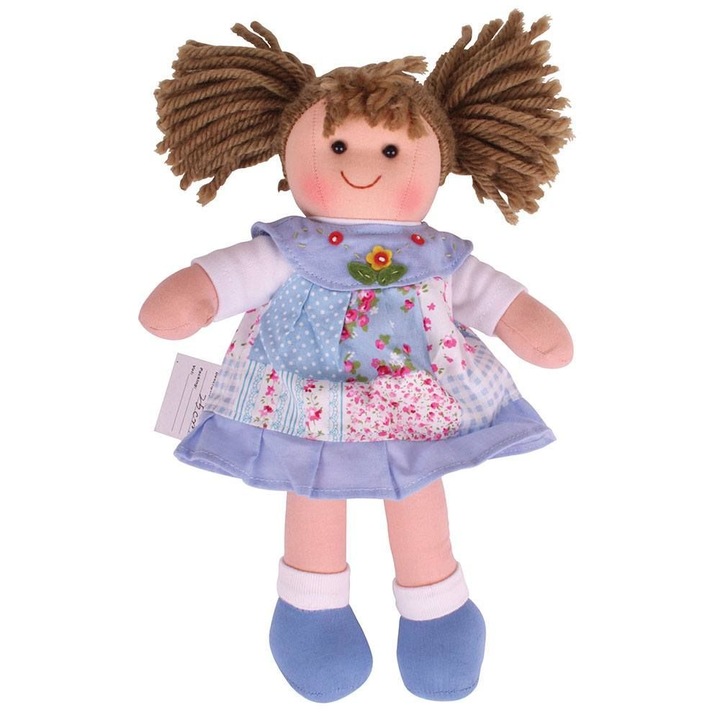 Bigjigs baba, Sarah, textil anyag, 28 cm, többszínű