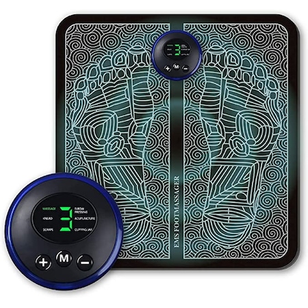 Aparat Masaj Inteligent Pentru Picioare EMS, Cu Stimulare Musculara si Terapie de Acupunctura, 8 Moduri, 19 Intensitati, Cu Telecomanda si Incarcare USB, Negru, MeK Fine