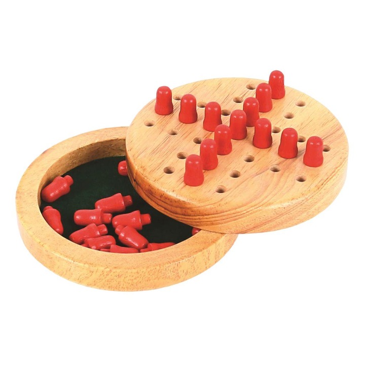Társasjáték, Bigjigs, Mini pasziánsz, Fa, 32 db, Barna/Piros