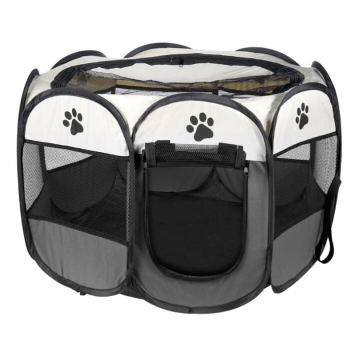 Artool Kisállat ketrec, textil, összecsukható, levehető tető, szürke és bézs, 74x74x43 cm