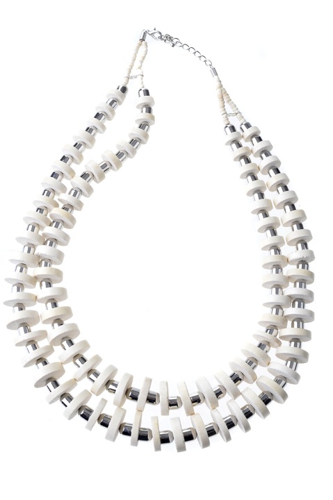 Colier, Gloria Maris Handmade, Wood exotic 8453 Alb/Argintiu, 64 cm