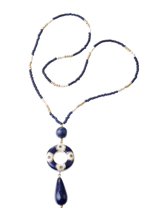 Colier, Gloria Maris Handmade, Wood exotic 83409 Alb/Albastru, 72 cm