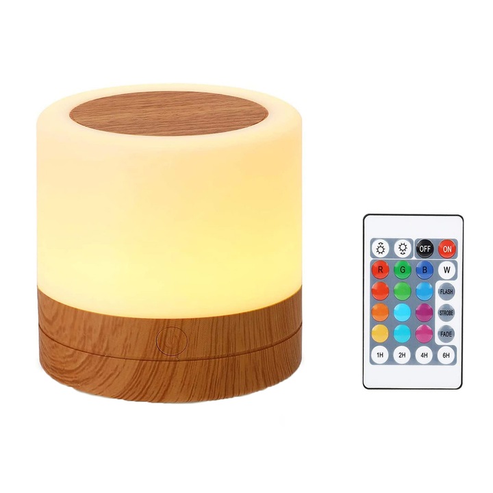 Нощна лампа, YWX, LED, RGB, С дистанционно управление, 1500mAh, USB, Бял