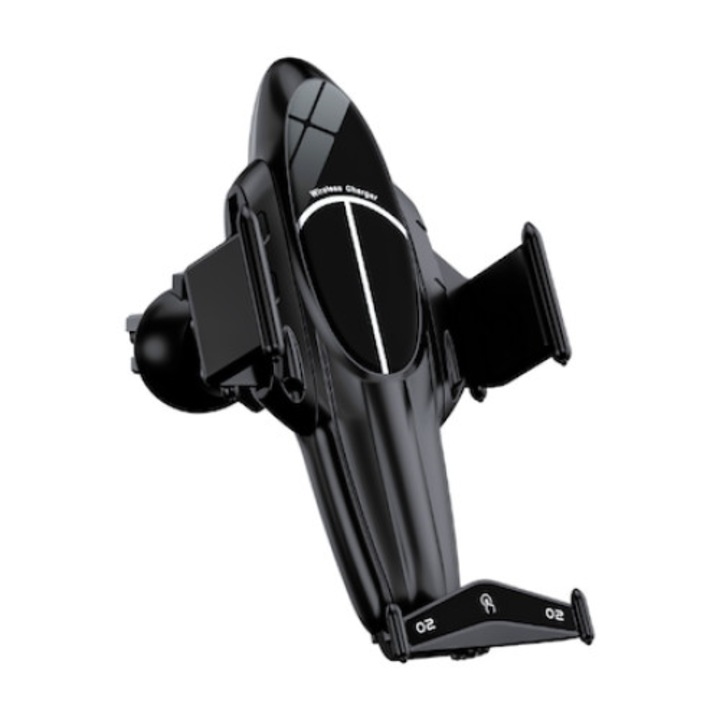 Suport auto pentru telefon incarcator wireless, Cu incarcare wireless, Fast Charger 15W, Universal Android si iOS, Negru