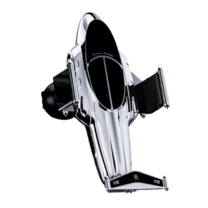 Suport auto pentru telefon incarcator wireless, Cu incarcare wireless, Fast Charger 15W, Universal Android si iOS, Negru/Argintiu