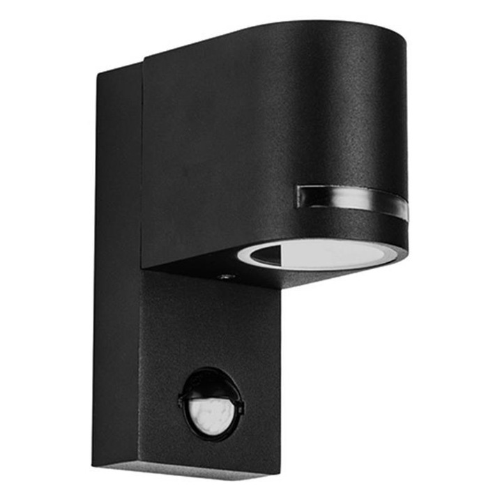 Лампа със сензор за движение, Struhm, Външна, стенна, алуминий, GU10, 35W, черна