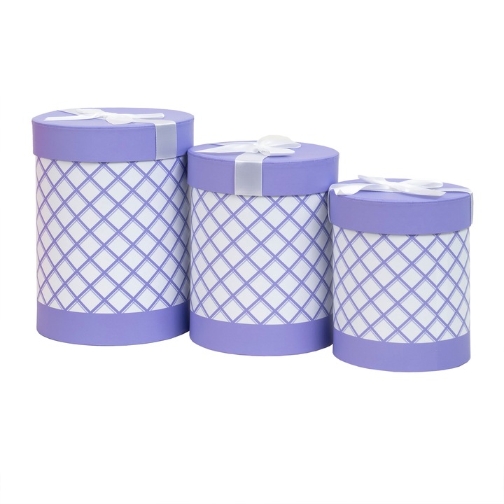 3 dobozos készlet, henger alakú, modell, lila, BSP / CD4925_MV