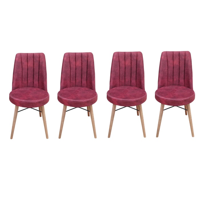 Set 4 scaune Apollo, cadru din metal, picioare de lemn, tapiterie din material textil, bordelino, 90x46 cm