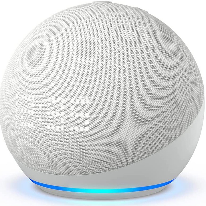 Boxa inteligenta cu ceas Amazon Echo Dot 5, Control Voce Alexa, Wi-Fi, Bluetooth, Alb