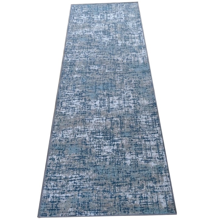 Traversa Antiderapanta Albastru cu Bej, Suport Cauciuc, 80 x 300 cm