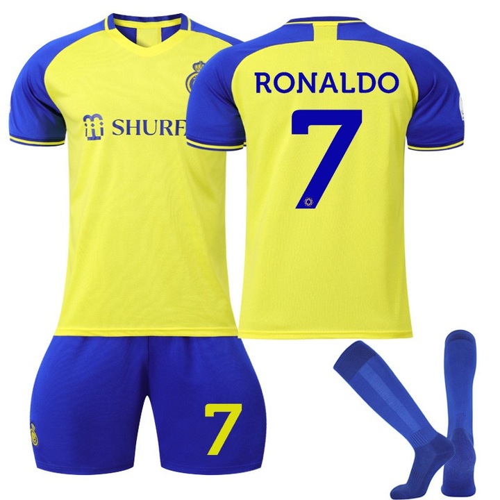 Echipament Sportiv Copii Ronaldo Fotbal Tricou, Poliester, Galben, Albastru