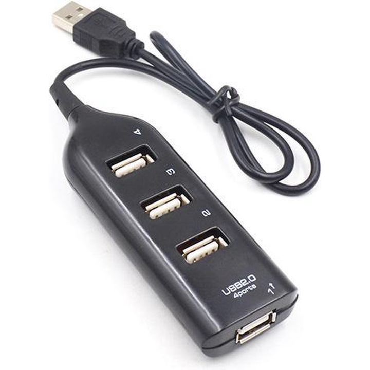 USB 2.0 сплитер, портове x 4, черен, 100 x 35 x 20 mm