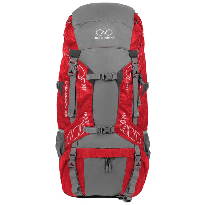 Rucsac Highlander Discovery 65 L, Rosu/Gri