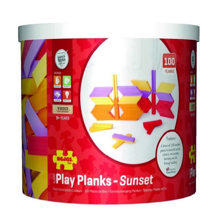 Комплект от 100 строителни блокчета, Bigjigs, Дърво, 3 години+, Многоцветен