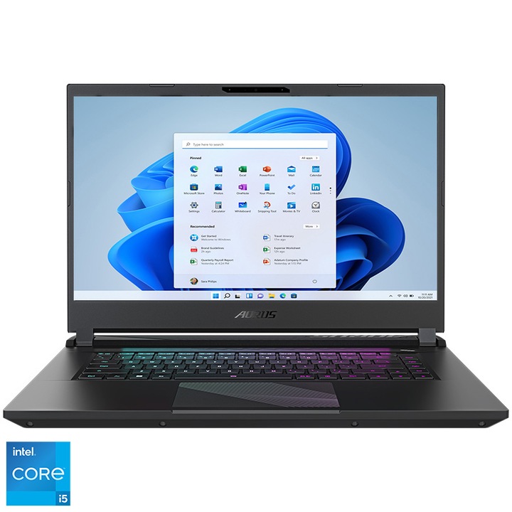 Лаптоп Gaming Gigabyte Aorus 15 9KF, Intel® Core™ i5-12500H, 15.6", Full HD, 144Hz, 8GB, 512GB SSD, NVIDIA® GeForce® RTX™ 4060 8GB, Windows 11 Home, Black