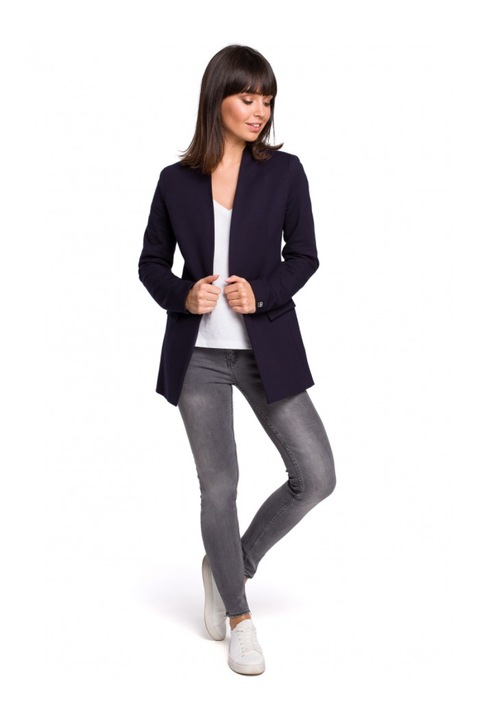 Blazer din tricot, Fara guler, Bumbac, Elastan, Bleumarin