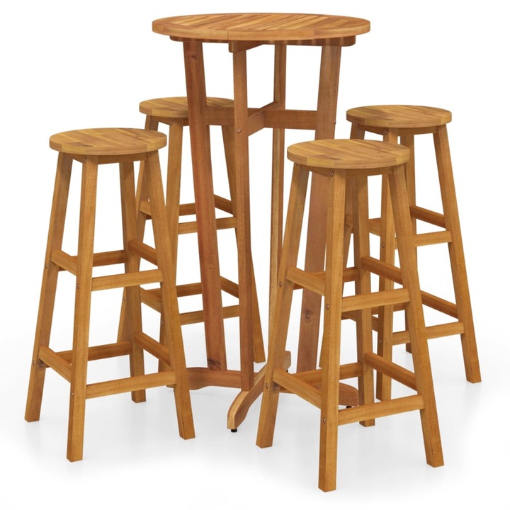 Set bar de gradina vidaXL, 5 piese, lemn masiv de acacia, 20.88 kg