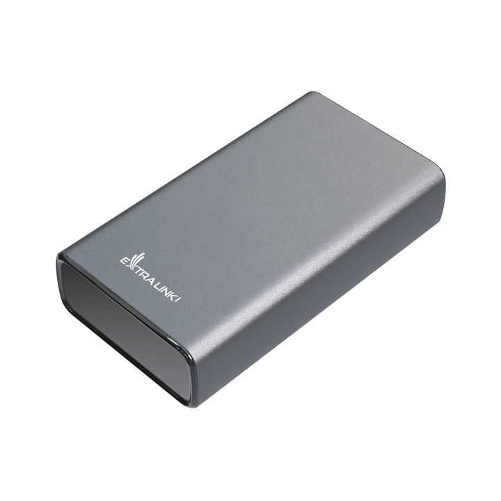 Külső akkumulátor, Extralink EPB-126, 20000 mAh, 45 W, tápellátás, USB Type-C, 1 x USB, univerzális, hordozható, LED jelző, szürke
