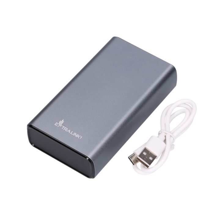 Външна батерия, Extralink EPB-126, 20000 mAh, 45 W, Power Delivery, USB Type-C, 1 x USB, Universal, Portable, LED индикатор, Сив