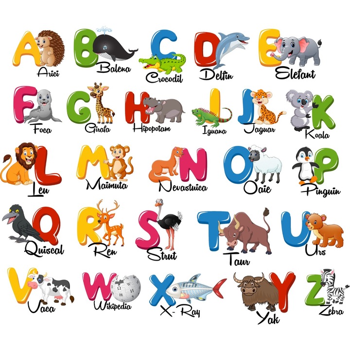 Set Stickere educationale Alfabetul limbii romane, Model 1, pvc autocolant, 40x60 cm
