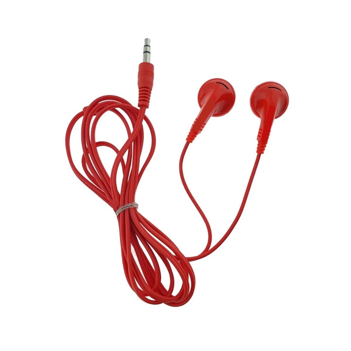 3,5 mm-es audio jack fülhallgató, hangerőszabályzóval és mikrofonnal, piros