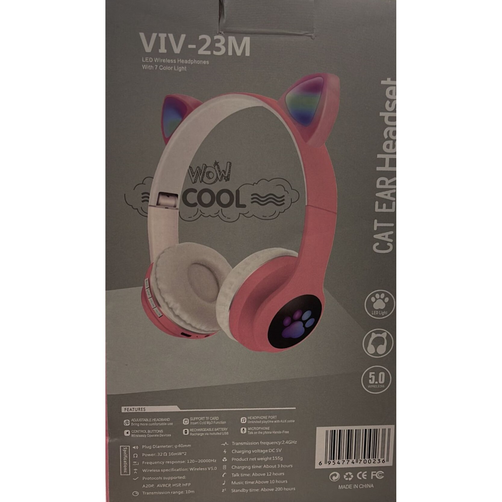 Casti Audio cu Bluetooth, Cat Ear Viv 23M, Pentru Copii cu Urechiuse