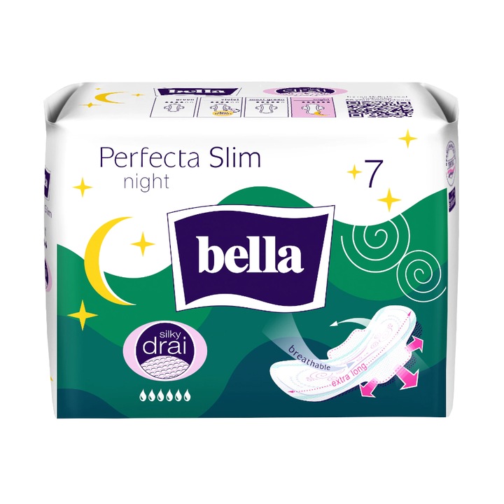 Set Absorbante Bella Perfecta Slim Night Silky Drai, 4 Pachete x 7 Absorbante