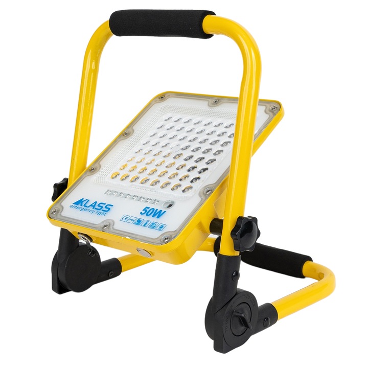 Proiector led portabil 50W cu acumulator, si reglaj pentru intensitate a luminii, indicator luminos pentru incarcare, dimensiune 18X1cm, IP66