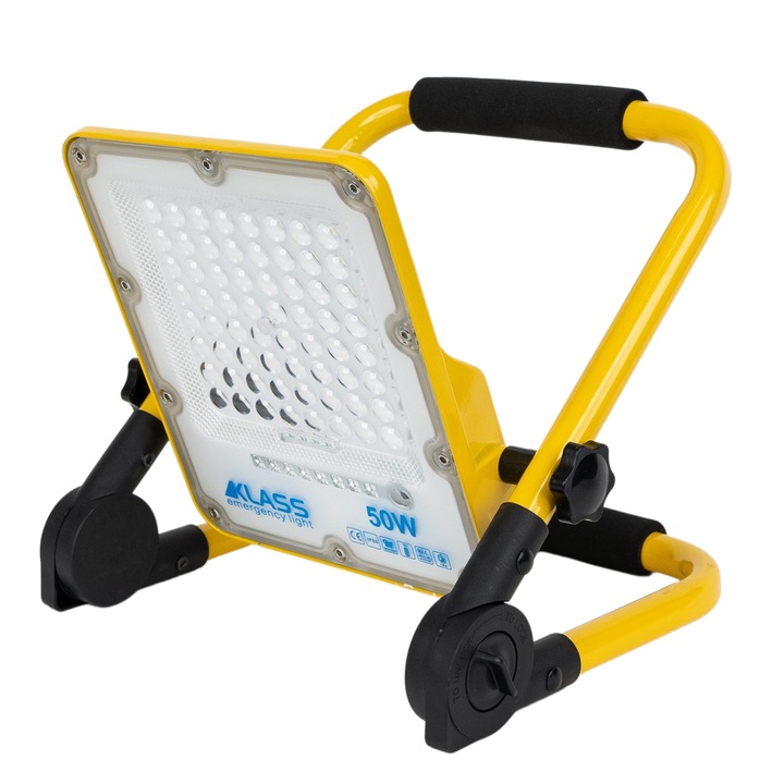 Proiector led portabil 50W cu acumulator, si reglaj pentru intensitate a luminii, indicator luminos pentru incarcare, dimensiune 18X1cm, IP66