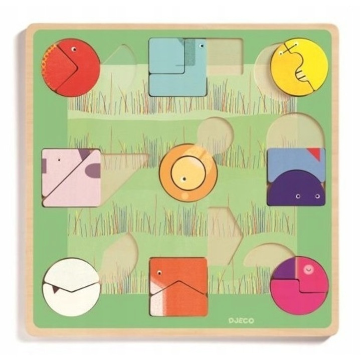 Puzzle din lemn, Djeco, 18 elemente, 12 luni+, Multicolor