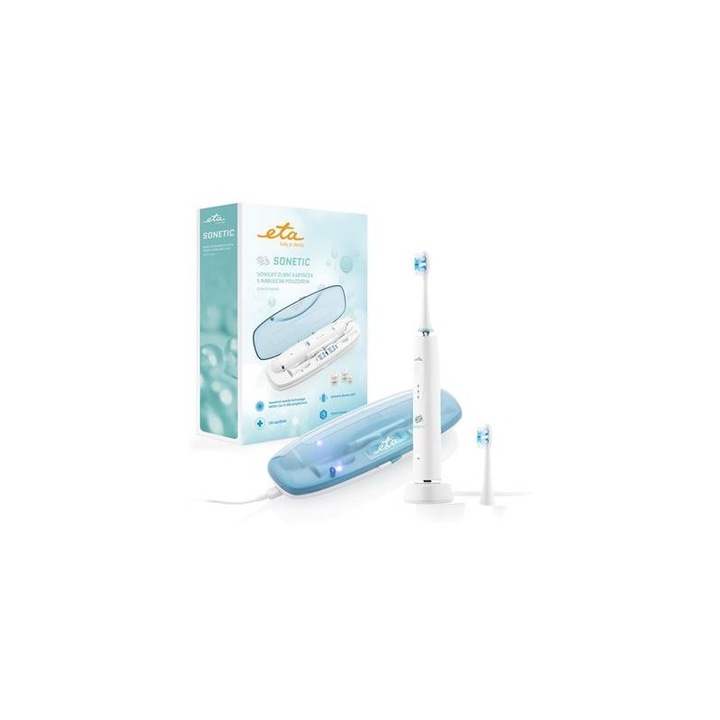 Periuta electrica sonica ETA Sonetic Holiday 4707 90000, dezinfectare UV, 2 capete, alb