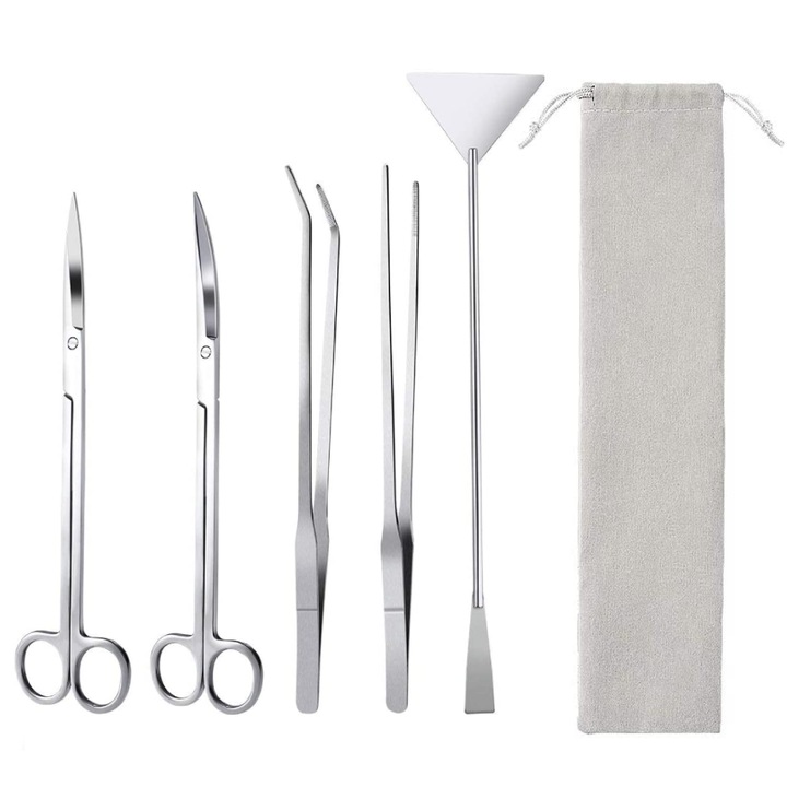 Kit pentru curatare acvariu, NOTWAIT, 6 Piese, Inox/Catifea, Argintiu