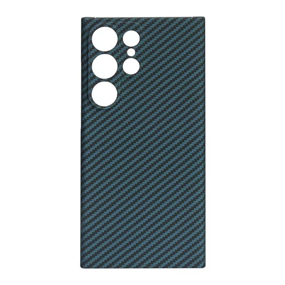 Husa fibra de carbon SILKASE pentru Samsung Galaxy S24 Ultra, aramid kevlar, protectie camera, negru/albastru