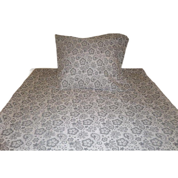 Set lenjerie de pat, Karo, Bumbac,140 x 200 cm, Alb/Gri