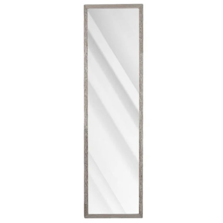 Oglinda cu rama din lemn, gri, cu cleme de fixare atat pe vertical cat si pe orizontal, 120 x 30 cm